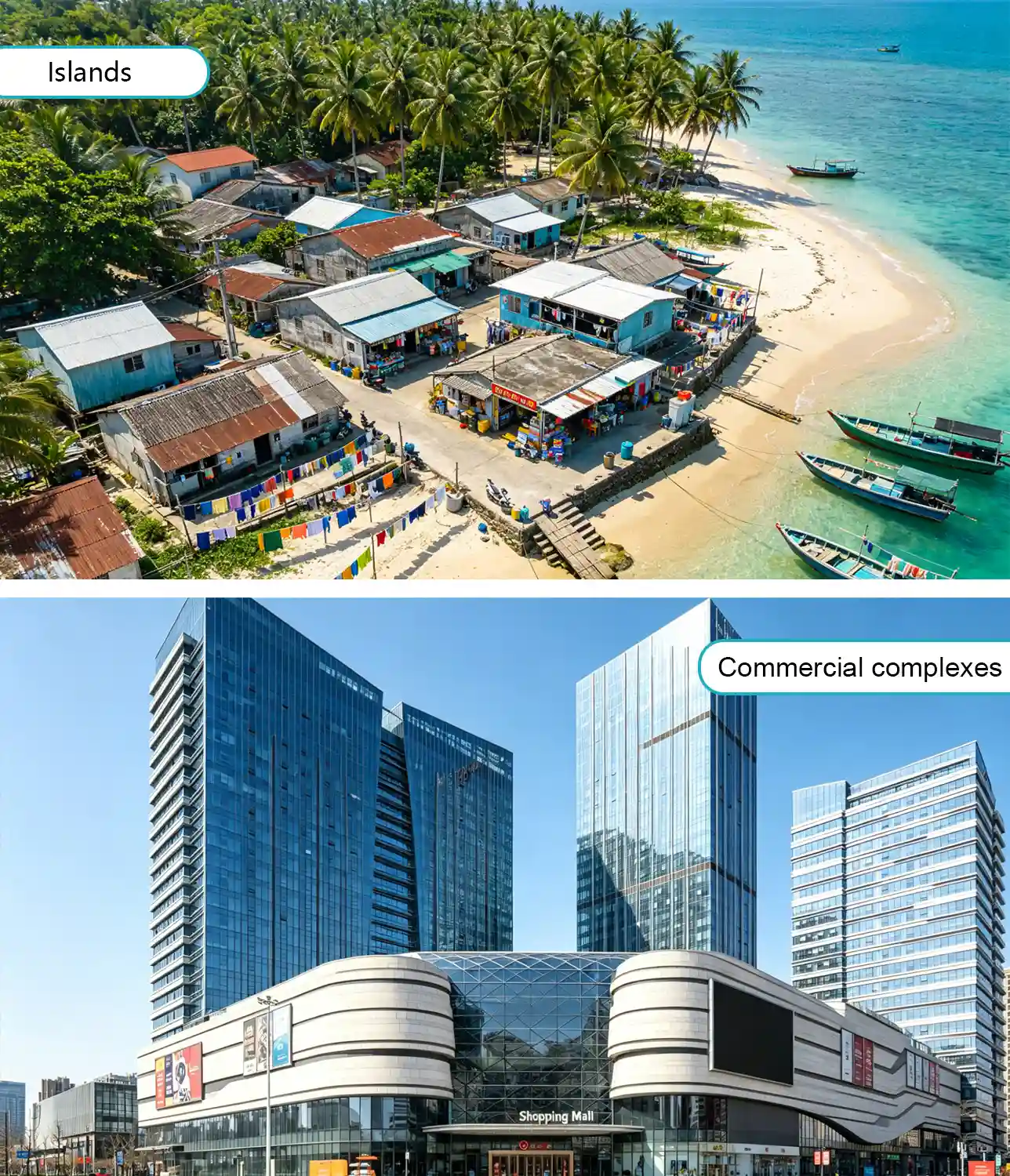 Îles et complexes commerciaux